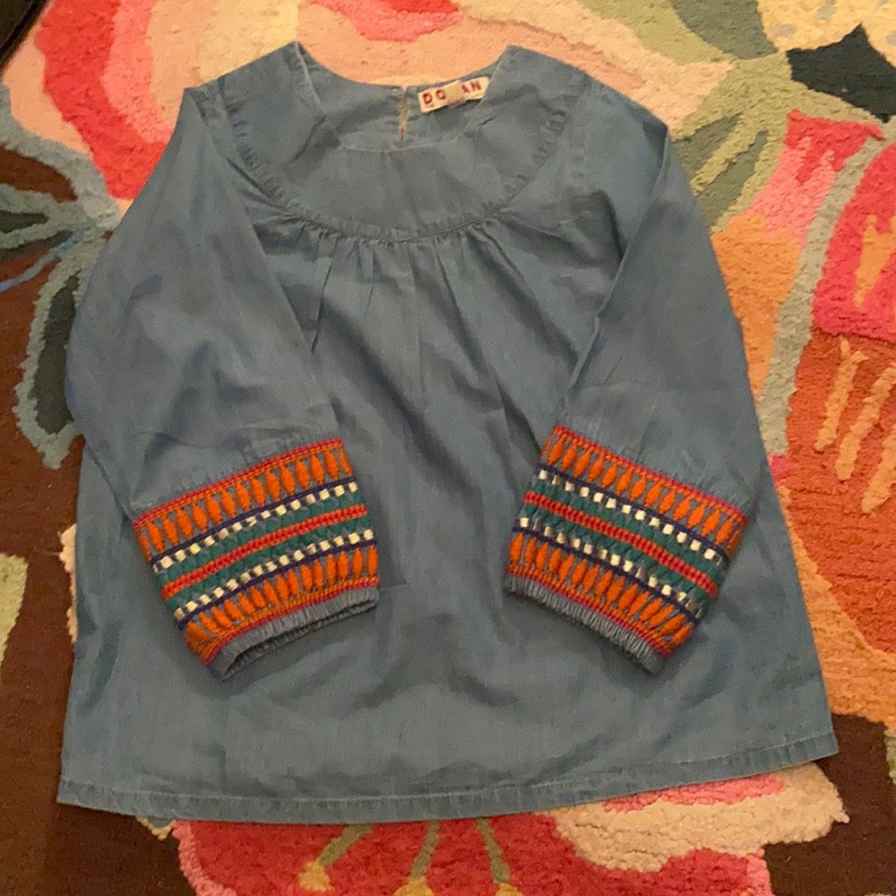 Fun embroidered sleeve denim top